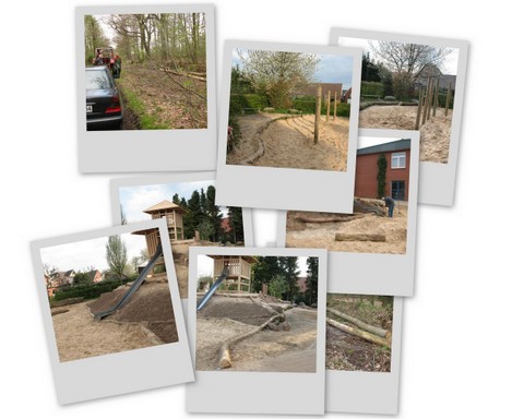 Bautagebuch 25.April 2008: Spielfläche an der Nordseite mit Baumstämmen eingefasst